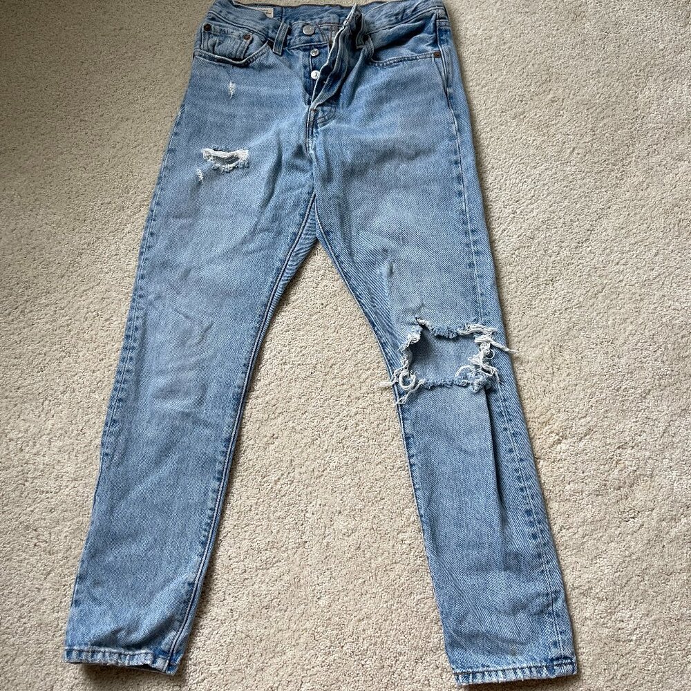 501 Skinny Distressed Blue Levi's Jeans 100% Cotton S 26X28 Light wash